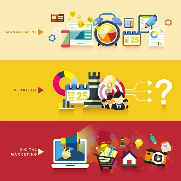 管理、 战略和数字营销平台的设计 — 图库矢量图片