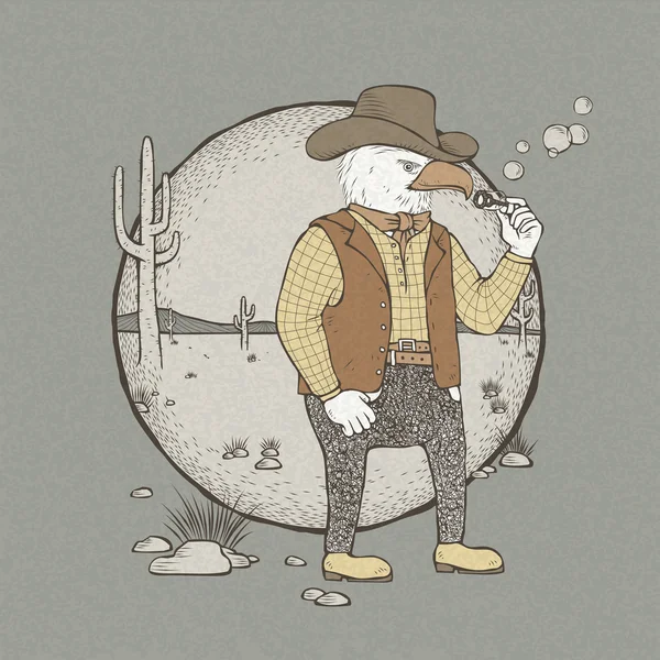 Hand getekend retro stijl cowboy eagle — Stockvector