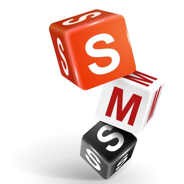 3d dadi illustrazione con parola SMS — Vettoriale Stock