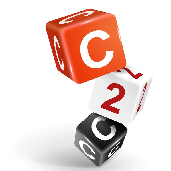3D dobbelstenen illustratie met woord c2c — Stockvector