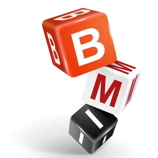 3D dobbelstenen illustratie met woord bmi — Stockvector