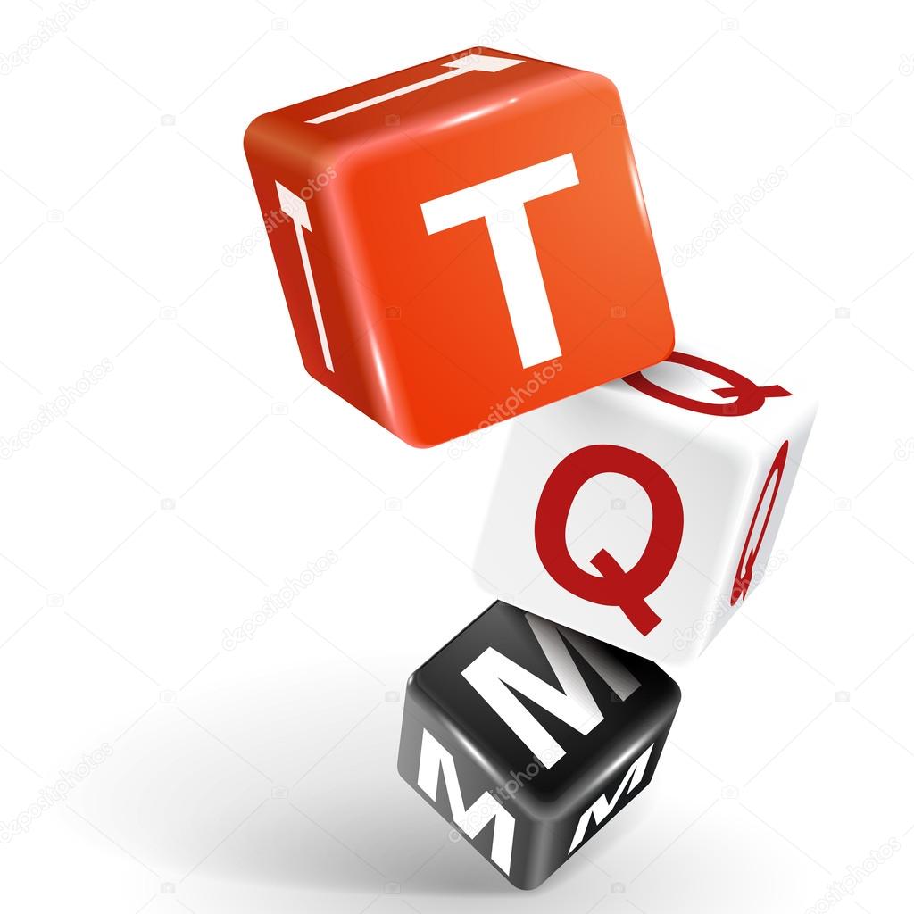3d dice illustration with word TQM