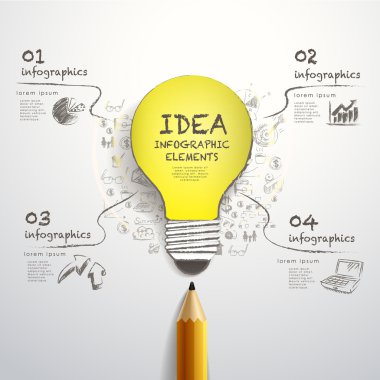 creative pencil and hand-draw paper-cut bulb infographics
