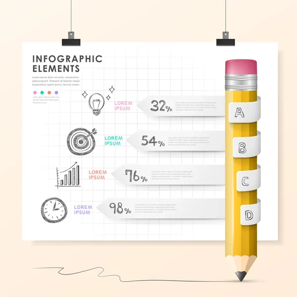 Vector pencil bar chart infographic elements — Stock Vector