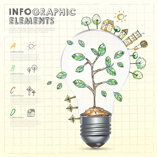 Λάμπα με στοιχεία περιβαλλοντικών infographic αφηρημένη doodle — Διανυσματικό Αρχείο