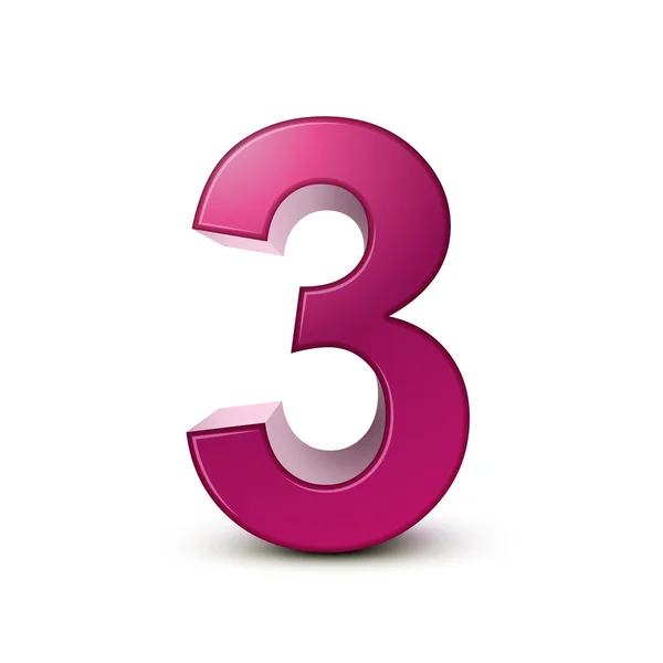 3d rosa lucido numero 3 — Vettoriale Stock