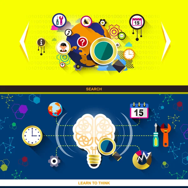 Concetto di design piatto per la ricerca e imparare a pensare — Vettoriale Stock