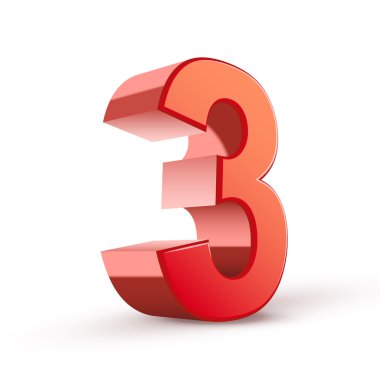 3D parlak kırmızı sayı 3