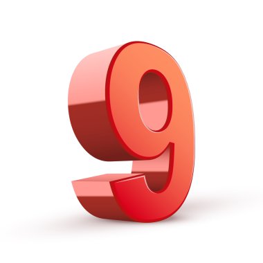 3D parlak kırmızı sayı 9