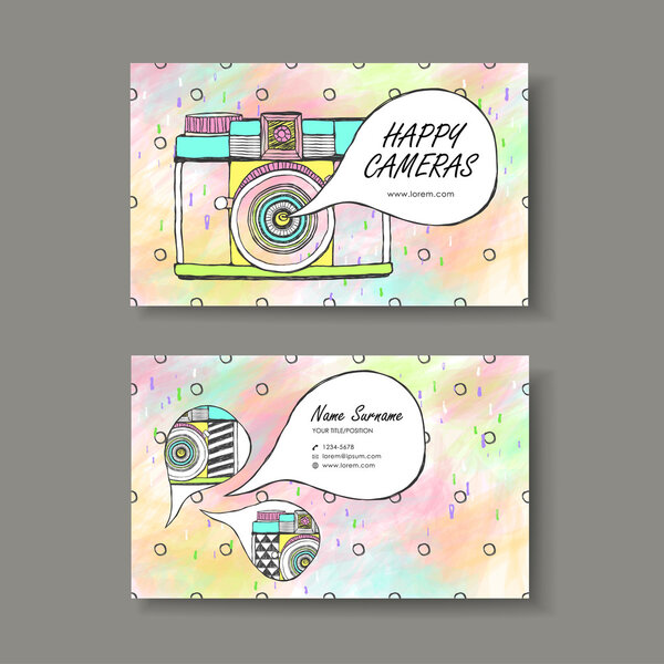 vector business card design of hand drawn camera