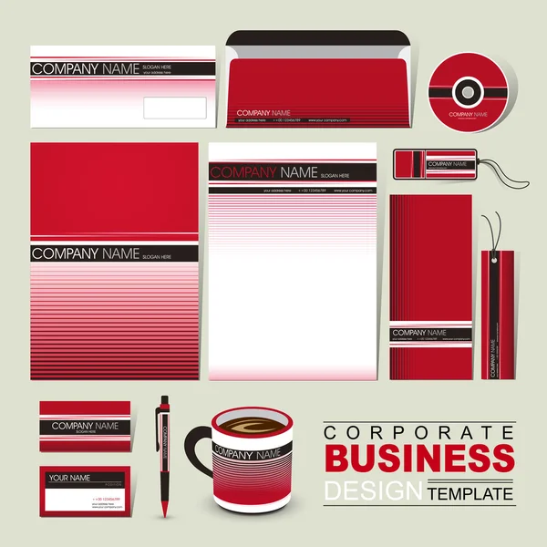 Plantilla de identidad corporativa empresarial con línea roja y negra — Vector de stock