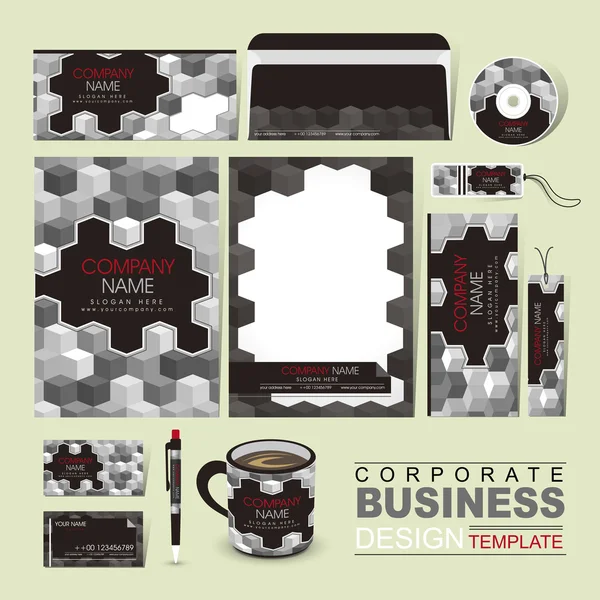 Business corporate identity template with grayscale blocks — Stock Vector