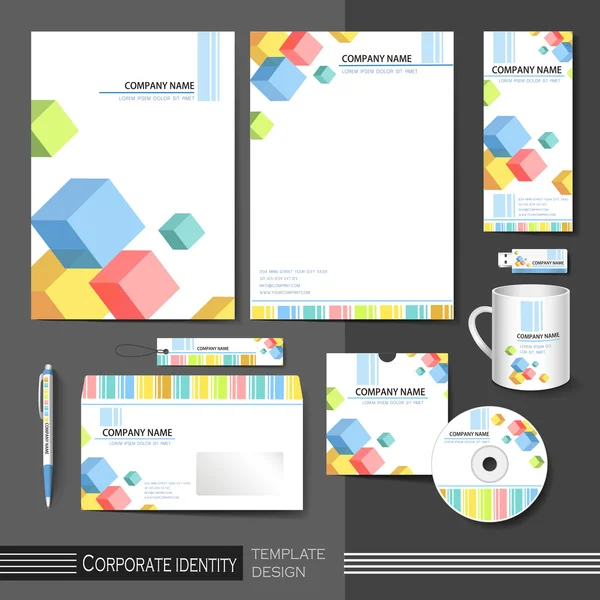 Corporate identity template with color cube elements. — Stock Vector