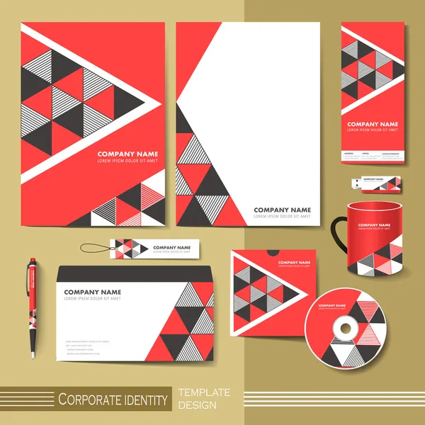Corporate Identity Vorlage mit rotem und schwarzem Dreieckselement — Stockvektor