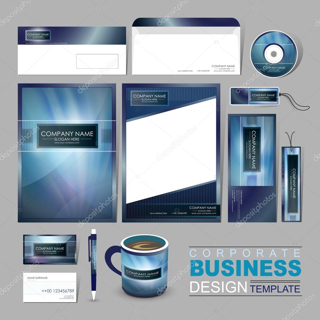 business corporate identity template with abstract blue backgrou