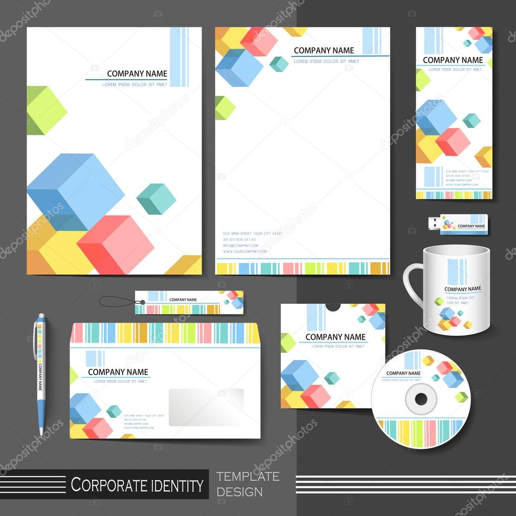 corporate identity template with color cube elements.