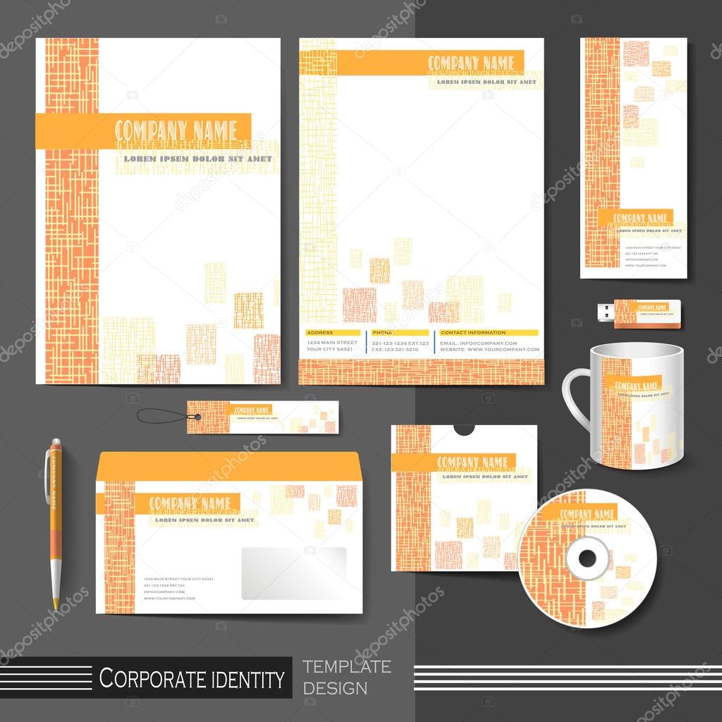 corporate identity template with orange mesh elements.