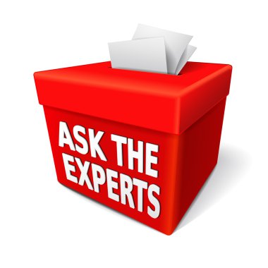 the word ask the experts on the red box clipart