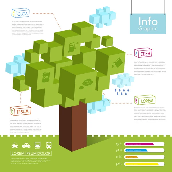 Infographic mall med 3d stil tree och moln — Stock vektor