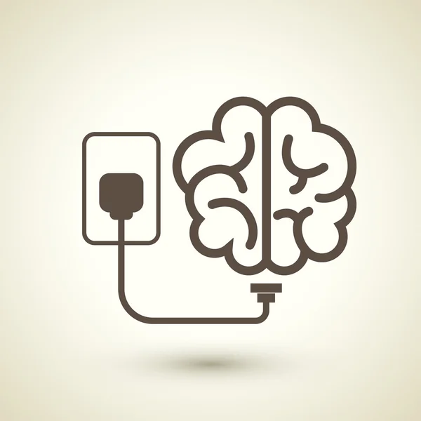 Retro style brain plugged in icon — Stock Vector