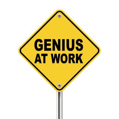 3d yellow road sign of genius at work clipart