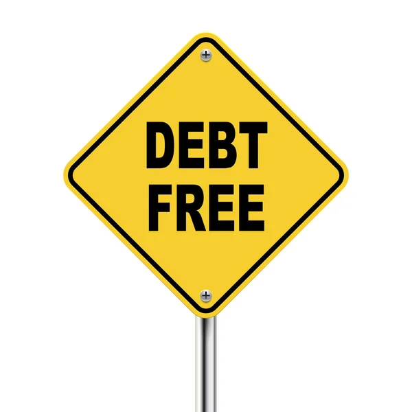 3d illustration of yellow roadsign of debt free — Stock Vector