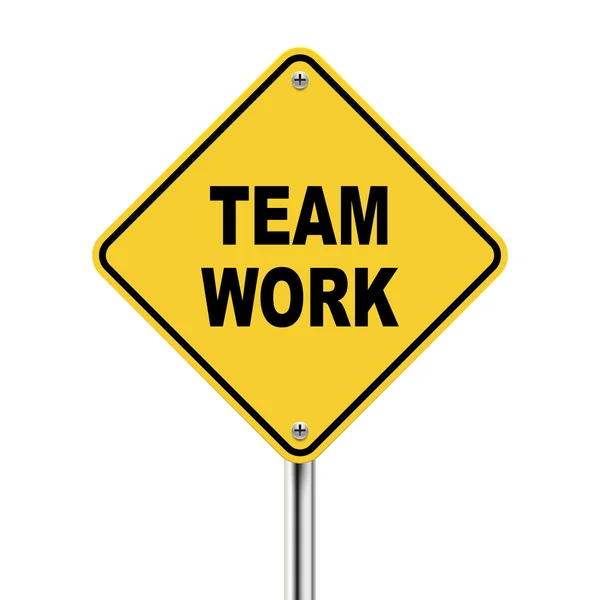 3d illustration of yellow roadsign of team work — Stock Vector