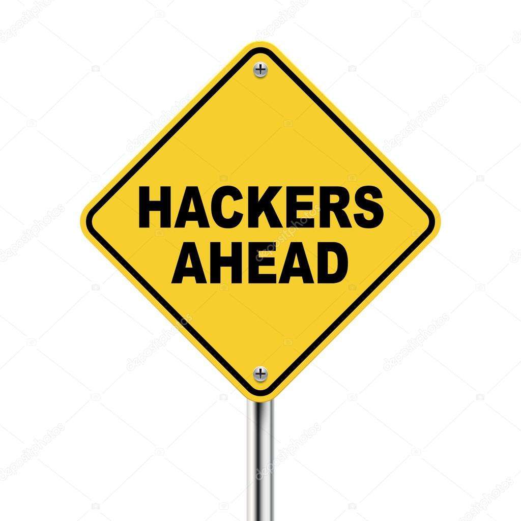 3d illustration of yellow roadsign of hackers ahead