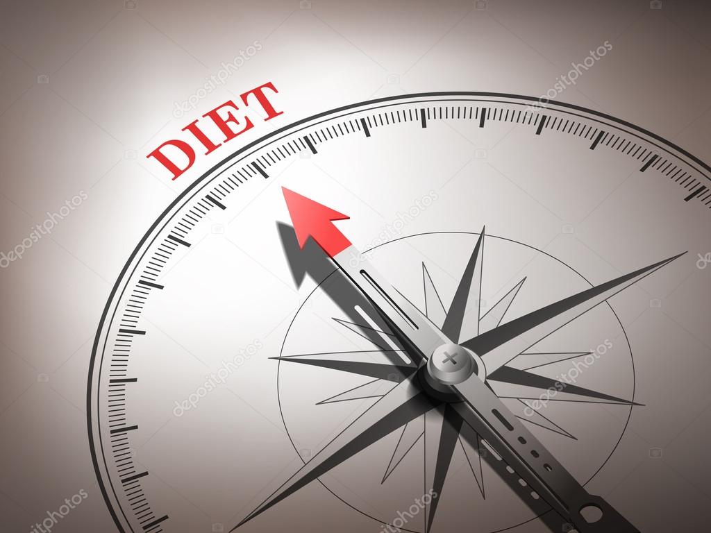 abstract compass needle pointing the word diet