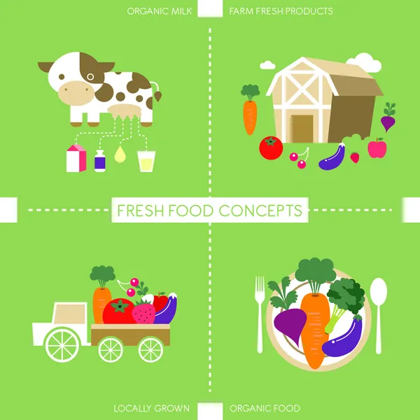Iconos de diseño plano para alimentos y bebidas orgánicos — Vector de stock
