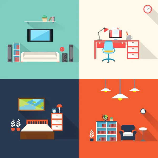 Iconos de muebles creativos en diseño plano — Vector de stock