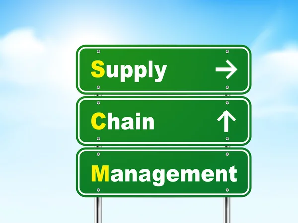 3d supply chain management road sign — Stock Vector