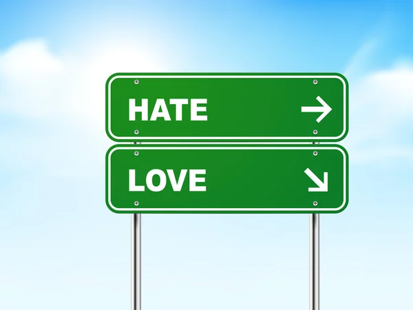 3d road sign with hate and love — Stock Vector