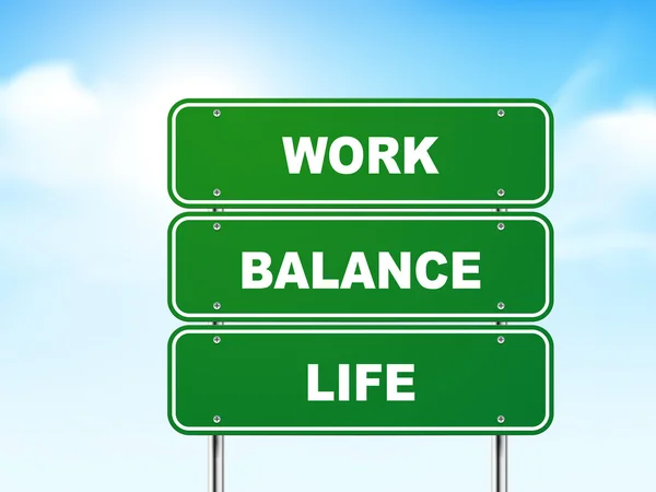 3d sinal de estrada com trabalho, equilíbrio e vida — Vetor de Stock