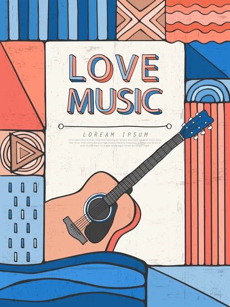 Poster di musica d'amore in stile doodle — Vettoriale Stock
