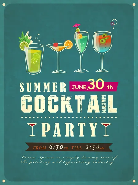 Affiche cocktail party été — Image vectorielle