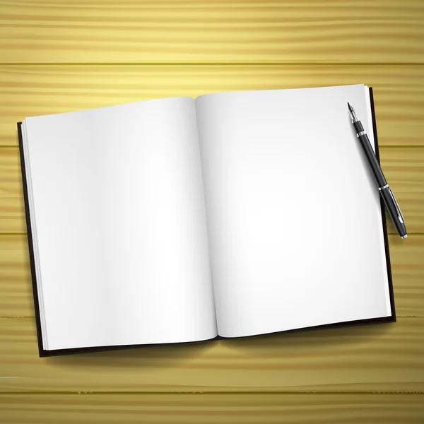 Κενό ανοιχτό βιβλίο με ένα στυλό — Διανυσματικό Αρχείο