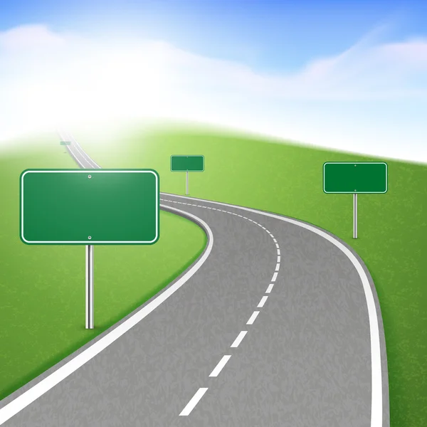 Route sinueuse avec plusieurs panneaux routiers — Image vectorielle