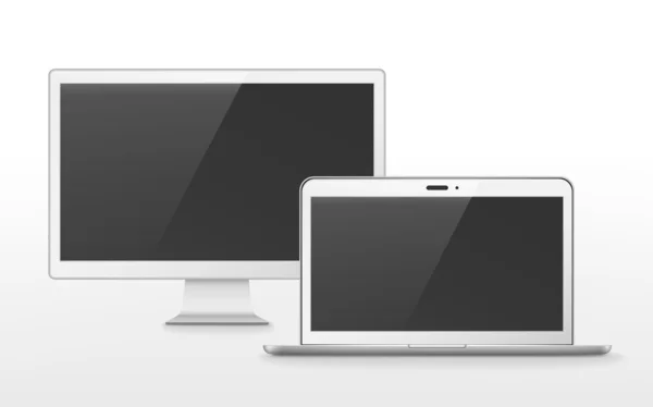 Set di dispositivi con TV a schermo piatto e laptop — Vettoriale Stock