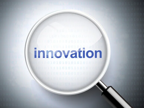 Szkło powiększające z słowa innowacji — Wektor stockowy