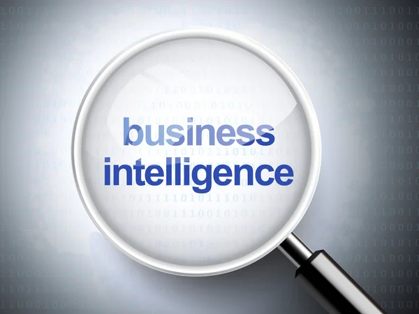 Zvětšovací sklo s slova business intelligence — Stockový vektor