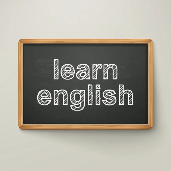 Learn english on blackboard in wooden frame — Stock Vector
