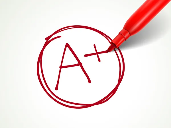 Um papel é classificado A Plus com caneta vermelha — Vetor de Stock