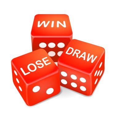win, lose and draw words on three red dice  clipart