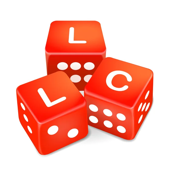 Limited liability company words on three red dice — Stock Vector