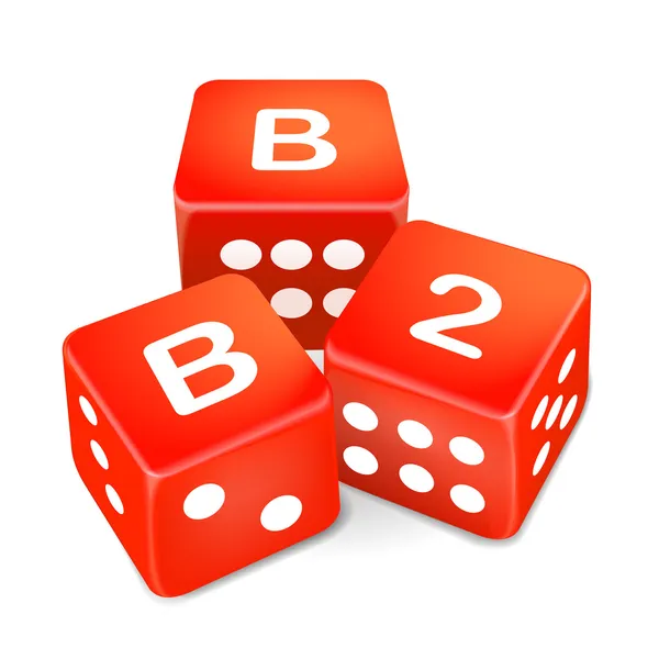 Business to business words on three red dice — Stock Vector