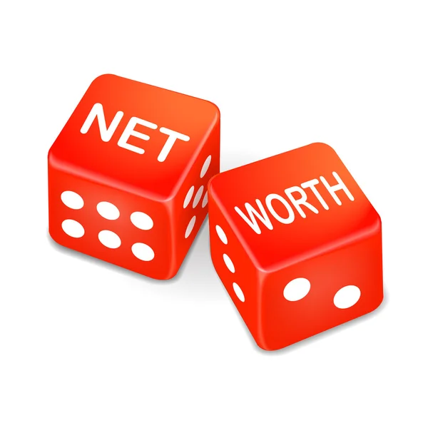 Net worth words on two red dice — Stock Vector