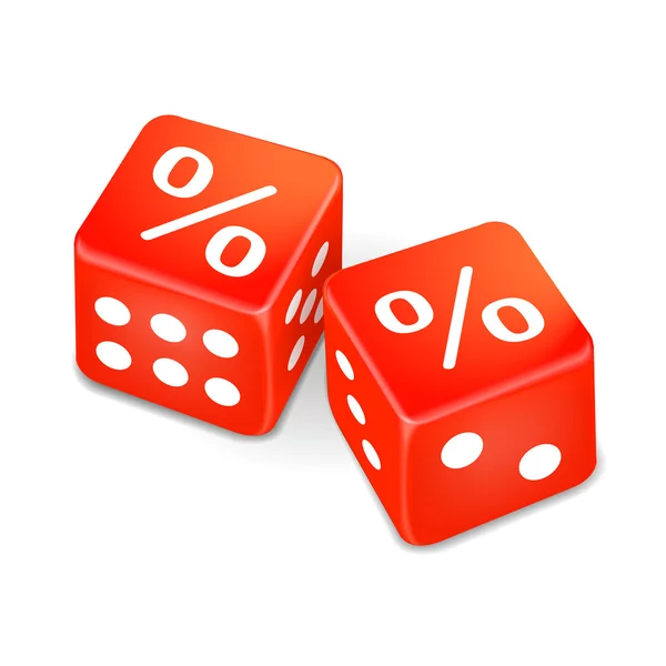 Percent signs on two red dice — Stock Vector