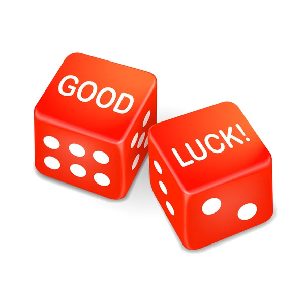 Good luck words on two red dice — Stock Vector