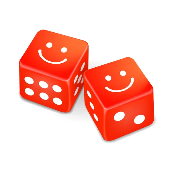 Smiling faces on two red dice — Stock Vector